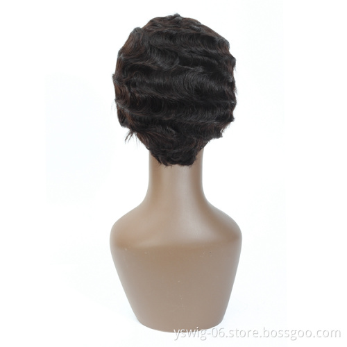 Wholesale Short Pixie Cut Wig Brazilian Remy Full Machine Made Short Human Hair Wigs for Woman Short Finger Wave Wigs